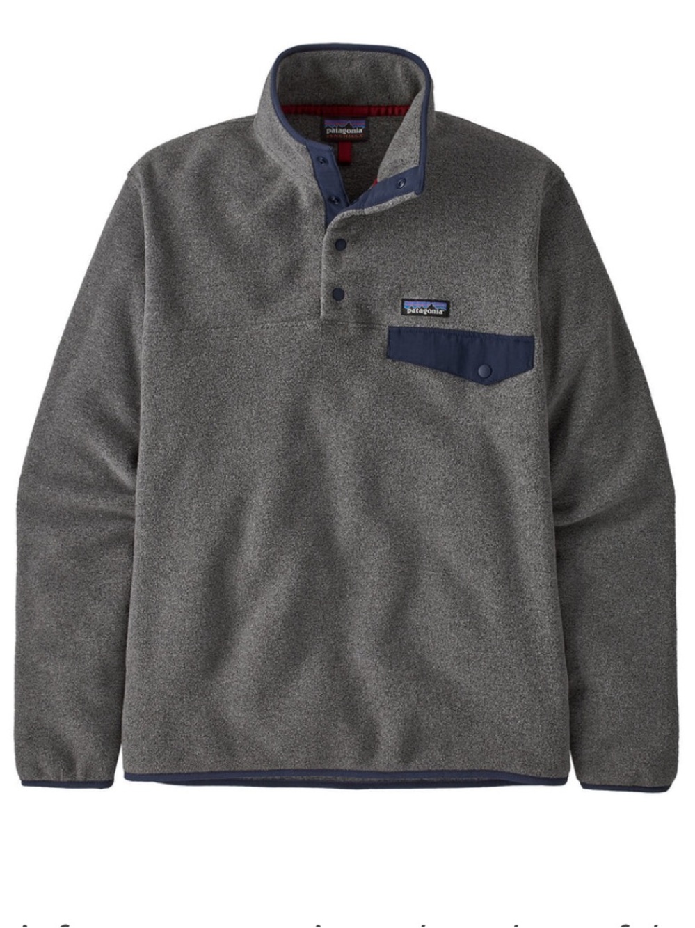 Patagonia Grey Synchilla Snap-T Pullover with Navy Trim Fleece